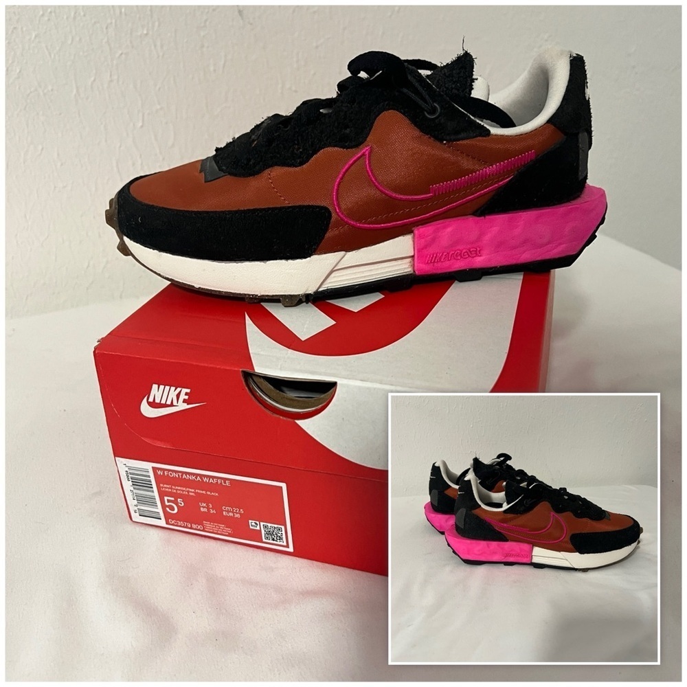Nike W Fontanka Waffle Womens Sz 5.5 Burnt Sunrise/Pink Prime Blk DC3579800 EUC